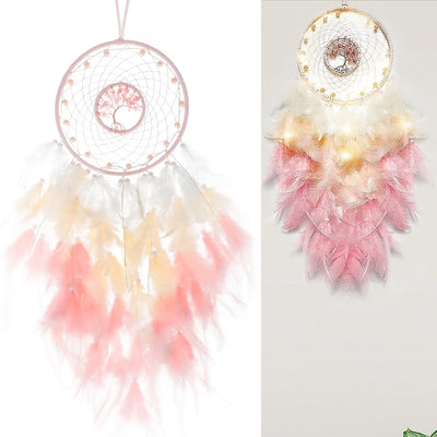 Handwoven Pink Feather Dream Catcher