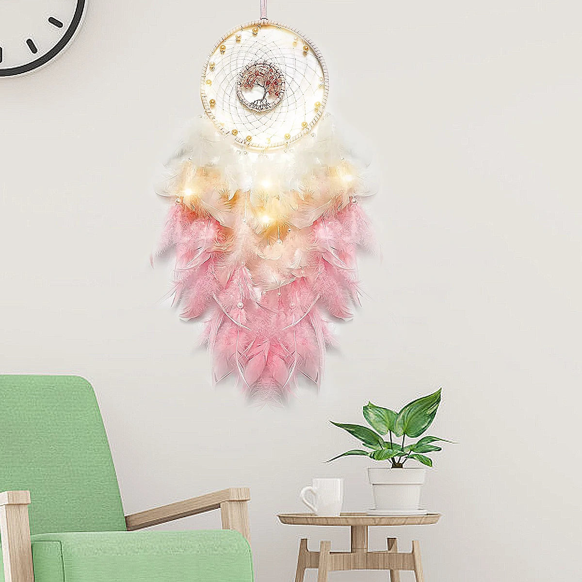 Handwoven Pink Feather Dream Catcher